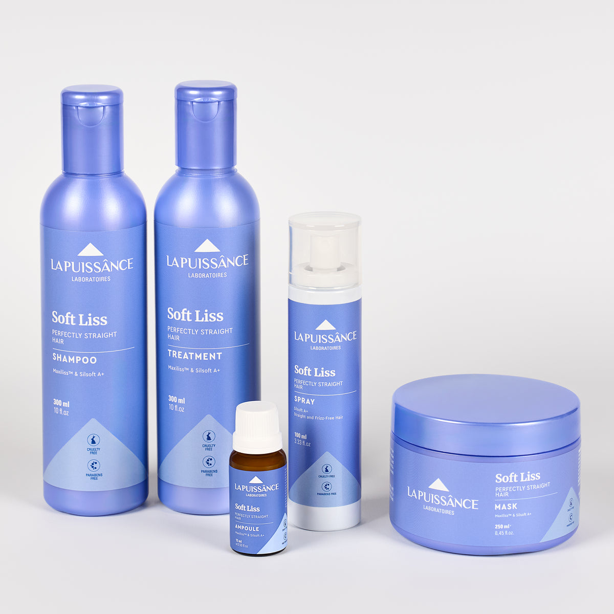 LA PUISSANCE Soft Liss 5-in-1 Hair Care Bundle – Frizz Control & Shine System with Maxiliss & Silsoft A+ | Includes Shampoo, Conditioner, Mask, Spray & Ampoules | Sulfate-Free
