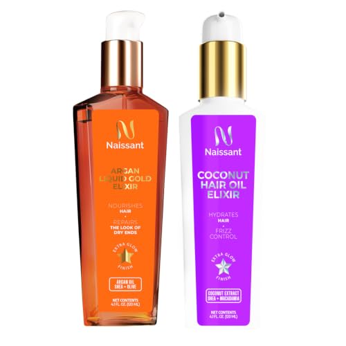 naissant Elixir Argan and Coconut Oil Hair Treatment | Frizz Control, Heat Protection, UV Protection | Nourishes, Repairs, and Softens | Increases Shine and Color Vibrancy (4 Fl Oz)