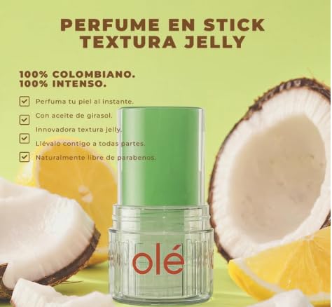 OLÉ Capilar Coconut Lemonade Jelly Fragrance Stick, 0.18 oz – Solid Body Fragrance, Fresh Tropical Coconut and Citrus Scent, Portable and Easy to Apply