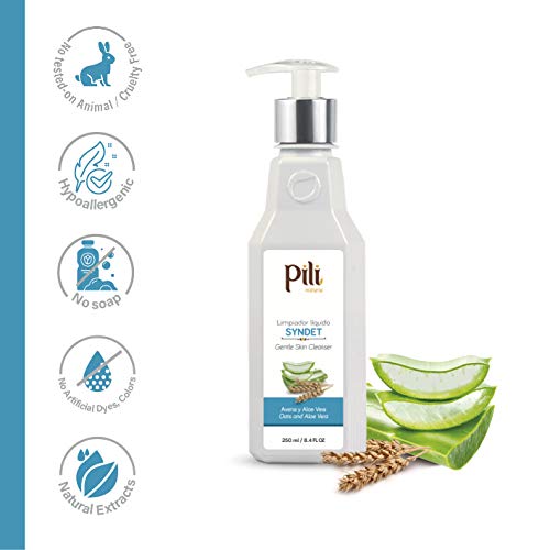 Pili Natural Syndet - Gentle Skin Cleanser with Oatmeal and Aloe Vera - Hypoallergenic cleanser for sensitive skin - 8.4 Fl.oz