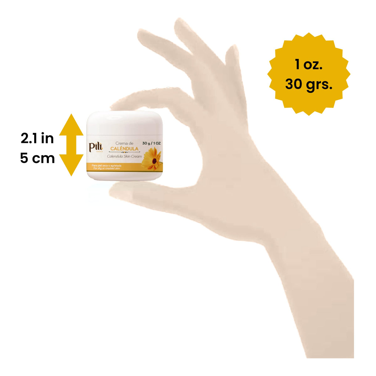 Pili Natural Calendula Cream - Moisturizing Cream for Rough, Dry, or Chapped Skin - Crema de Calendula (1 oz/Unit)