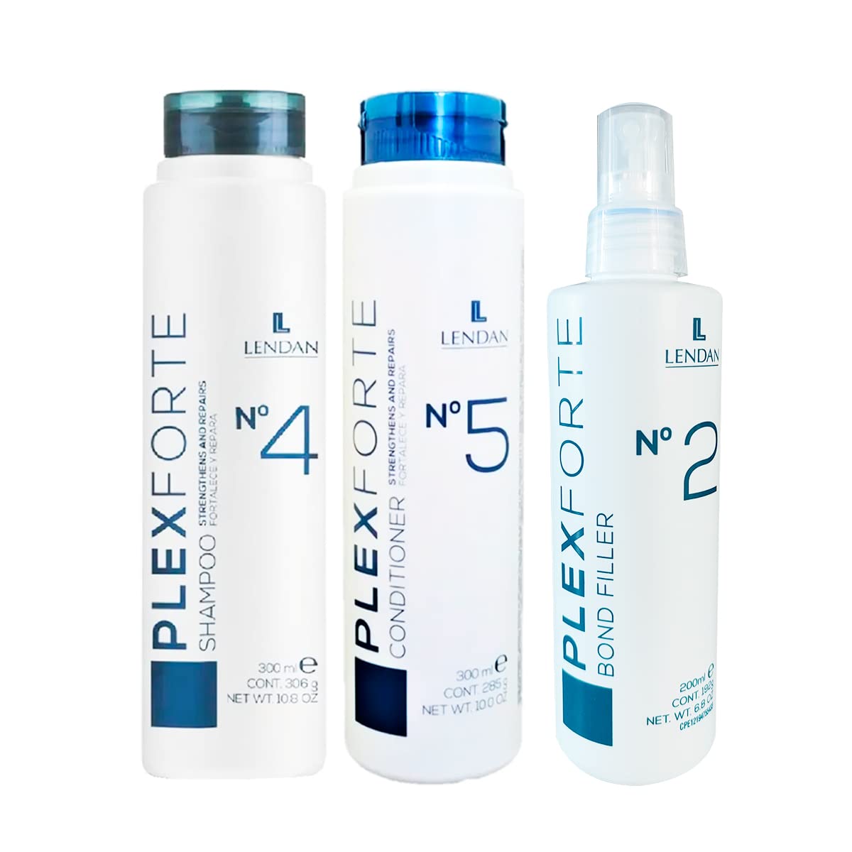 Lendan PlexForte Hair Kit of No. 3 Bond Repair Shot Mask, No. 5 Conditioner, and No. 2 Bond Filler, 3 Pack Bundle