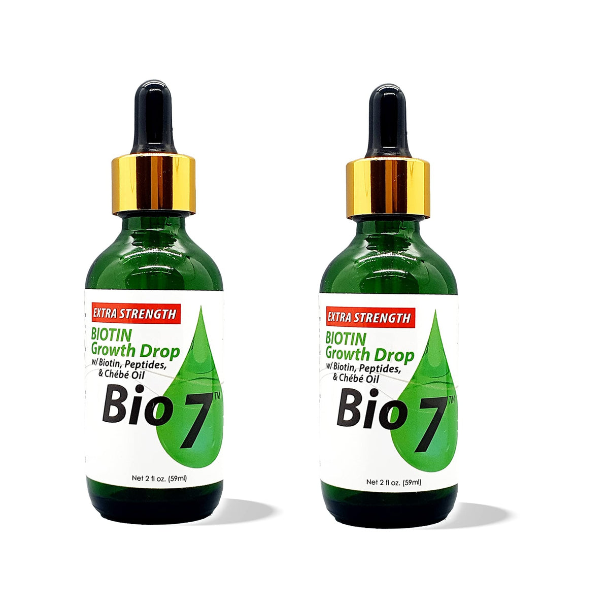 BIO7 BIOTIN GROWTH DROP EXTRA STRENGTH WITH BIOTIN, PEPTIDES, CHEBE OIL - 2 Fl Oz (2 Pack) - Helps Hair Appear Visibly Thicker, Longer, and HealthierExtra Strength Complex Formula With Chebe Oil For Hair Growth By Natures