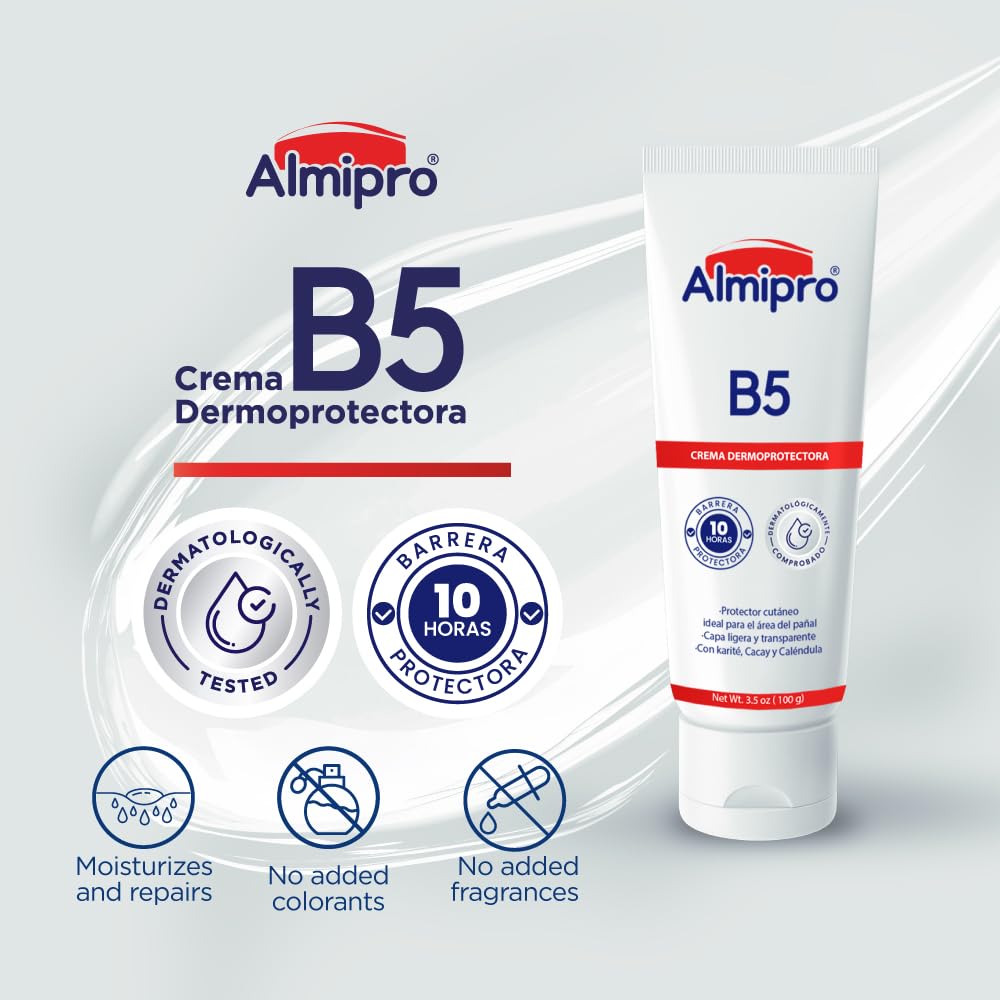 almipro B5 Dermo Protector cream. Moisturizing, repairing, protecting formula. Calendula and Cacay oil. Multi-Purpose Cream for Delicate Skin, Body, Hand Balm, Baby Safe. Soft & Clear texture. 3.5 oz