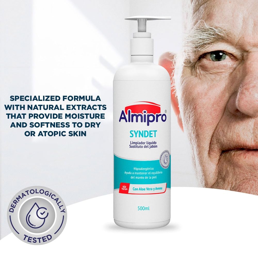 Almipro Syndet Skin Cleanser | Soap-free Moisturizing Body Wash with Aloe Vera & Oatmeal for Dry, delicate, sensitive Skin | Dermatologist Recommended | Bottle 16.9 fl. oz.