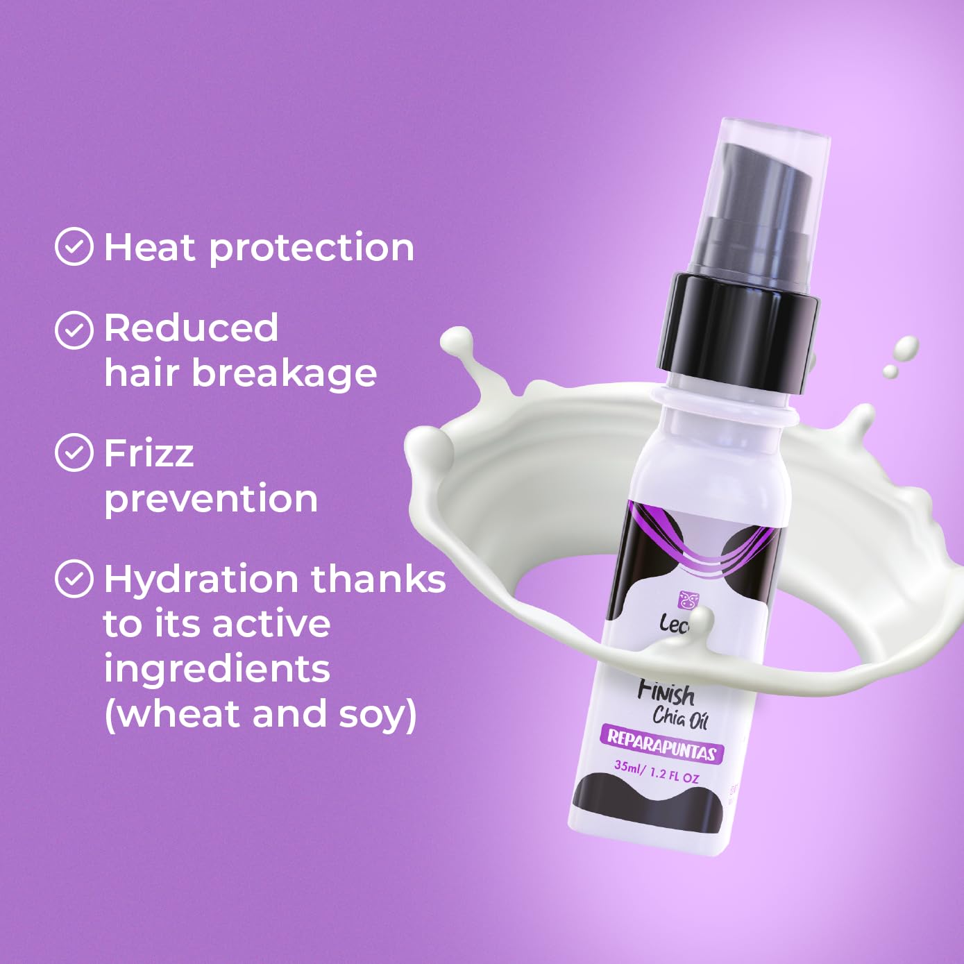 Leche Pal Pelo Finish Chia Hair Oil 1.2oz - Tratamiento de aceite reparador de puntas del cabello