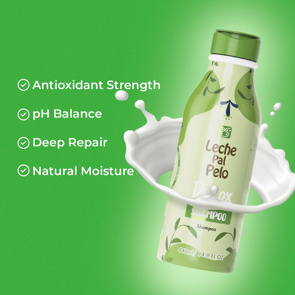 Leche Pal Pelo Detox Shampoo - Infused with Apple Cider Vinegar, Honey, and Green Tea. Hair Transformation with pH Balance and Antioxidant Strength. Moisture Infusion for Shine and Repair. 14.9 oz.