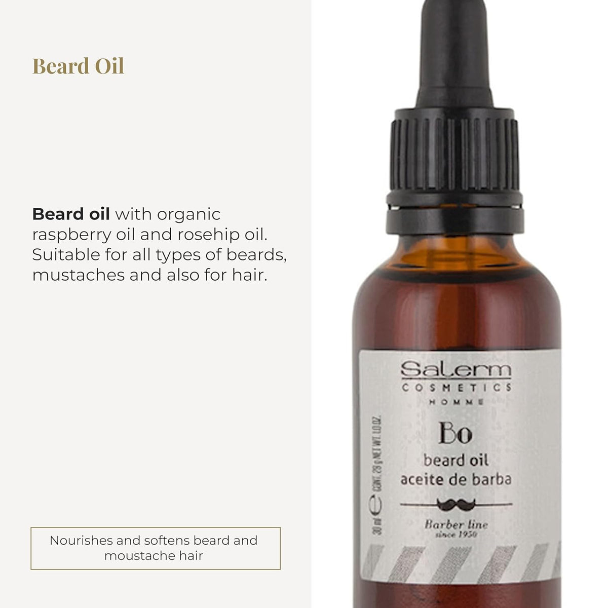 SALERM - Beard Oil for Men - Homme Barber Line - 30 ml / 1.0 oz