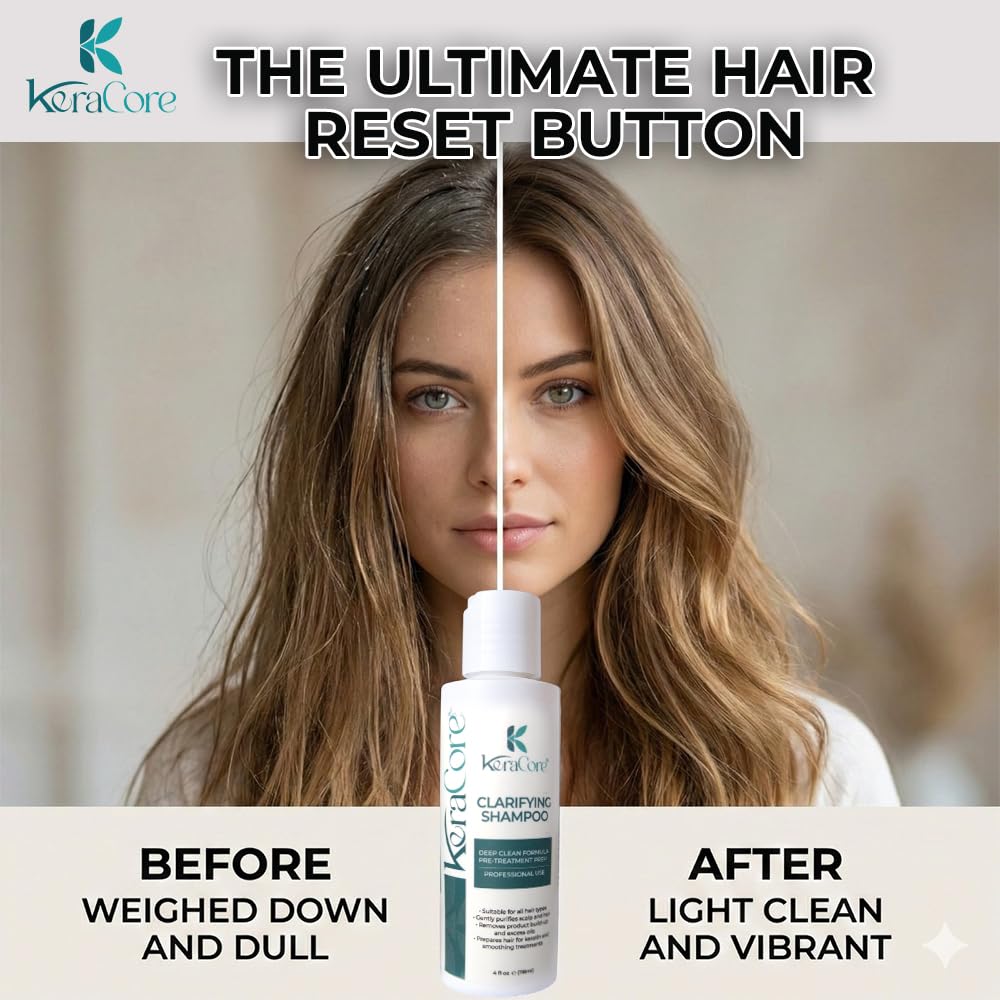 KeraCore Clarifying Shampoo Deep Cleansing Hair Detox & Pre-Treatment Primer ā The Ultimate Hair Reset Button for Light, Vibrant Hair, Optimized for Treatments 4 OZ