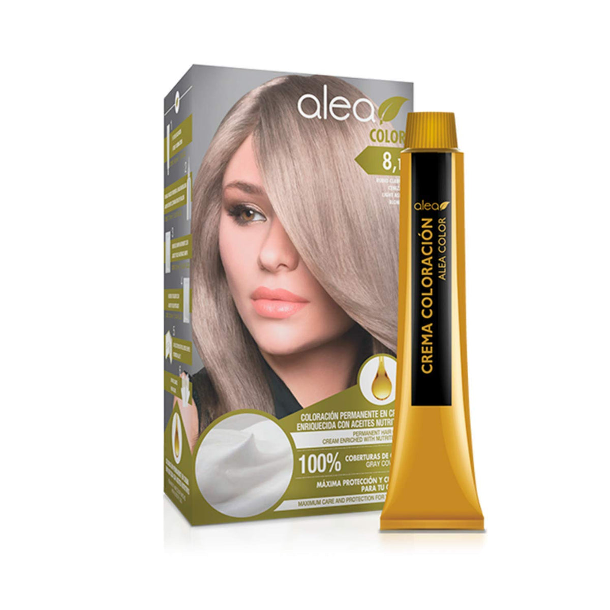 Alea Hair Color Cream Kit #8.1 Light Ash Blonde Color | Permanent Hair Dye - Argan and Macadamia Oil - 100% Gray Coverage