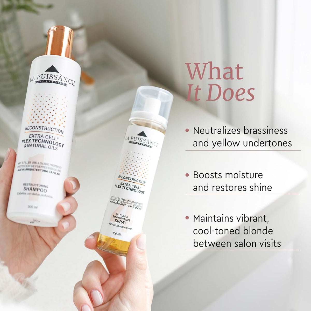 LA PUISSANCE Extra Cell Plex Complete Hair Repair - 3-Step Maintenance Kit for Severely Damaged Hair - Includes Shampoo, Spray and Ampoule - For Home and Salone Use