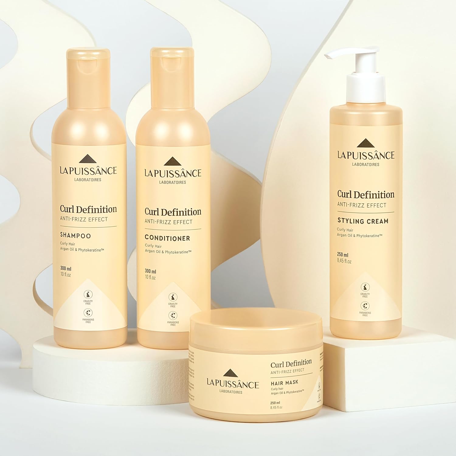 LA PUISSANCE Curl Definition System – Complete 4-Step Set for Curly Hair | Shampoo, Conditioner, Styling Cream & Mask | Frizz Control, Shine & Bounce | Paraben-Free & Curl-Friendly