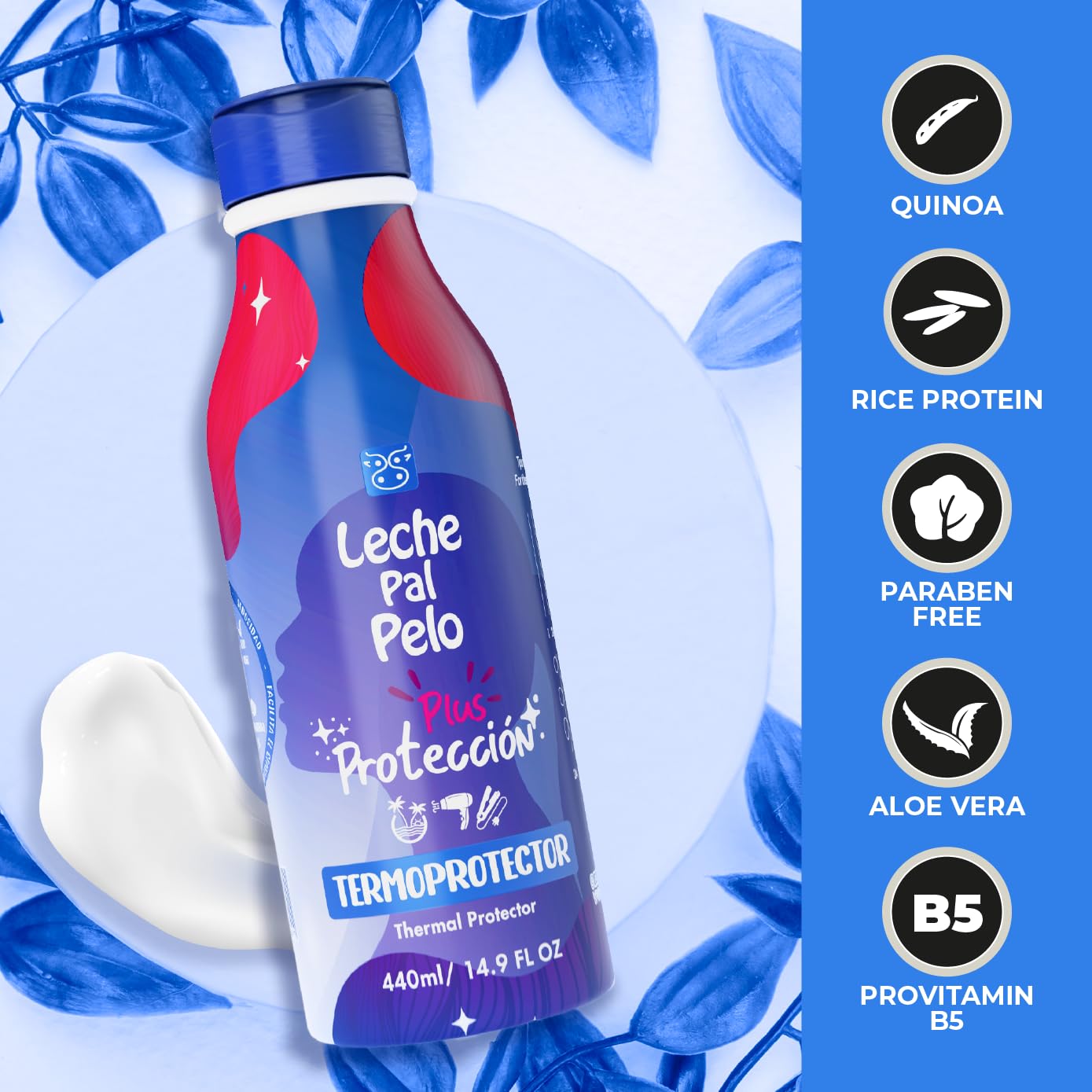 Leche Pal Pelo Color Protection Thermal Protector For Hair Leave-in Treatment - Proteccion Color Tratamiento Termoprotector para cabello 14.9 oz.