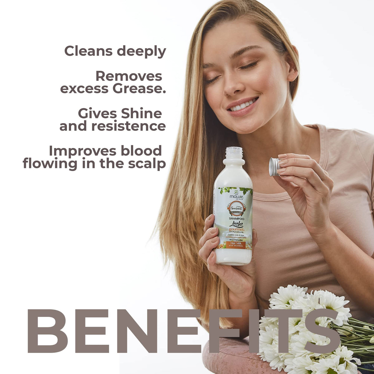 Mawie Milk Hair Shampoo for oily hair control and deep cleansing, removing oil and impurities 14.54 fl.oz.