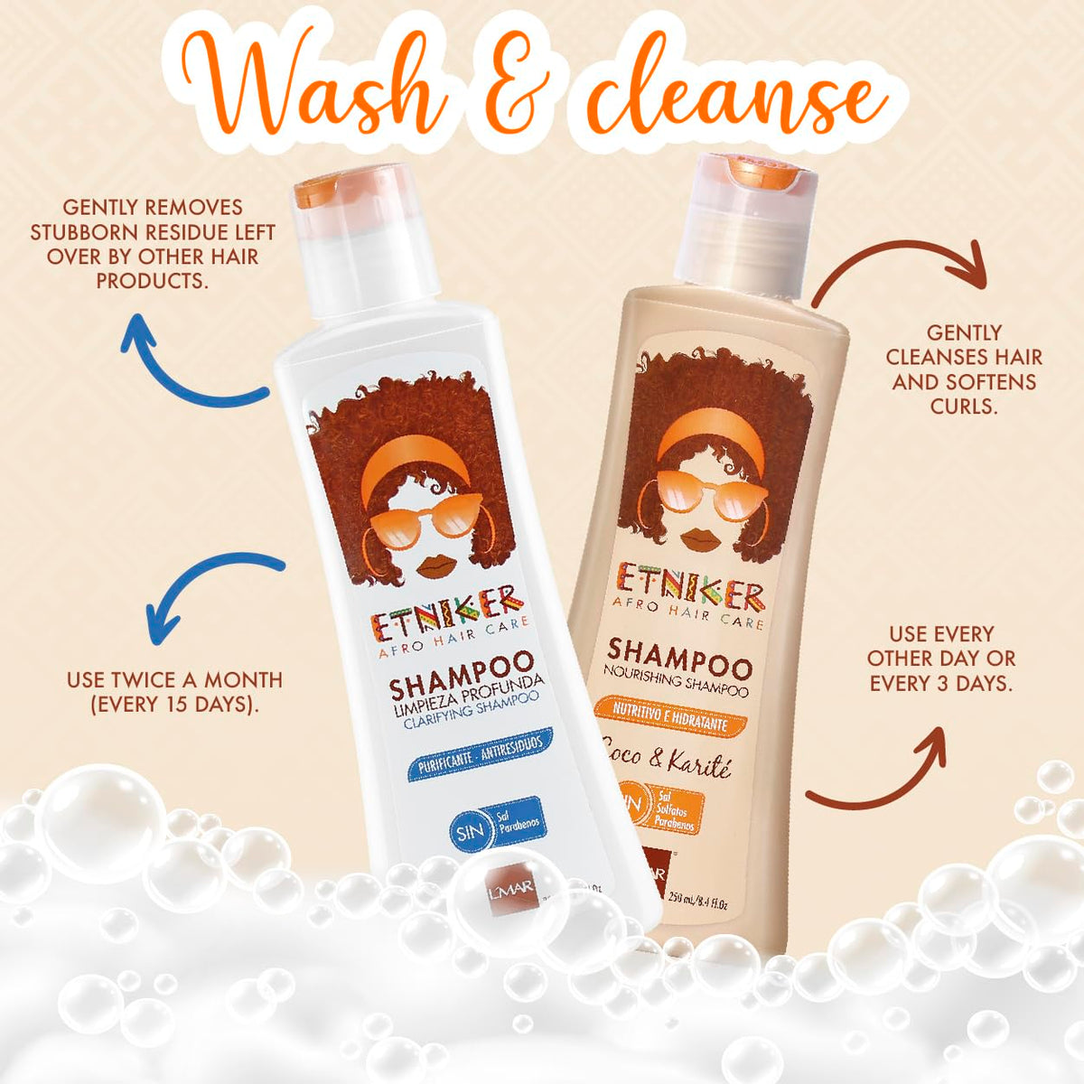 ETNIKER Nourishing Shampoo & Deep Cleansing Clarifying Shampoo Bundle – Hydrate, Nourish, and Purify Your Hair – Coconut & Shea Butter for Moisture & Shine + Anti-Residue Formula for Deep Scalp Cleans