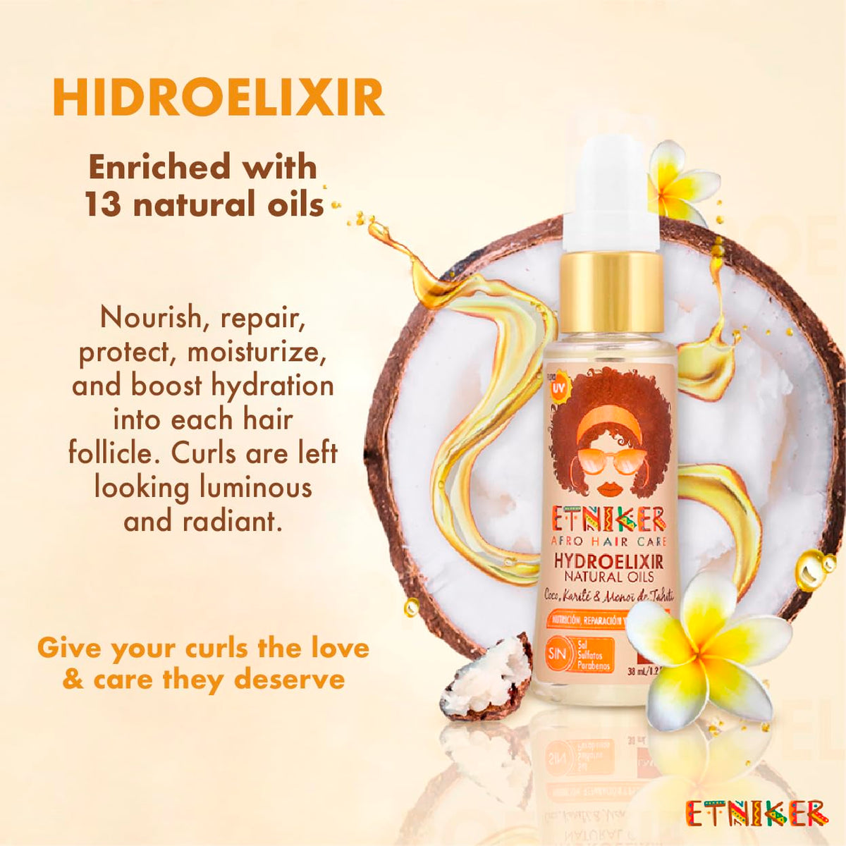 Etniker Andino + Hydroelixir Hair Care Bundle: 4-in-1 Hydrating & Repairing Treatment (35 oz) + Hydroelixir Natural Oils (Salt & Paraben-Free) for Curly, Dyed, Bleached Hair