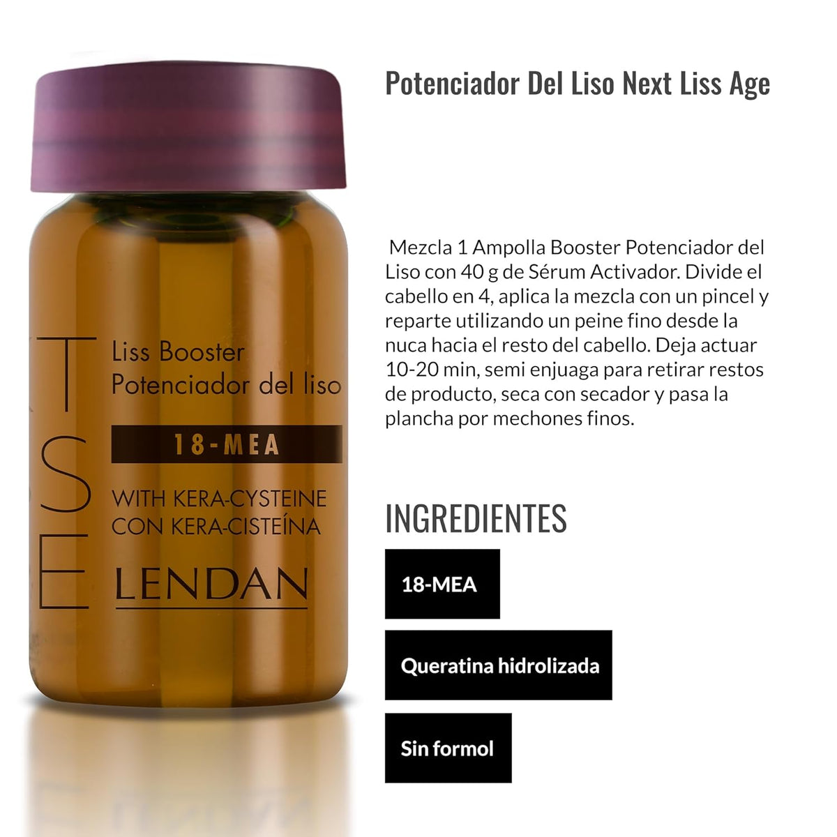 LENDAN - Next Liss Age Smoothing Booster - 6 x 7.6 ml - with 18-MEA and Hydrolyzed Keratin Concentrate - Enhances Professional Hair Straightening Treatment - Formaldehyde-Free