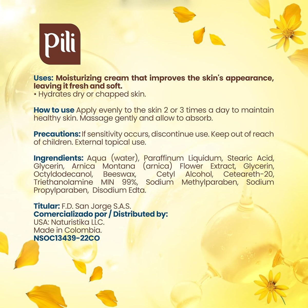 Pili Arnica Cream 8.4 oz. Deep Hydration & Soothing Relief for Dry, Rough Skin & Discoloration. Lightweight Face, Hand & Body Moisturizer, Non-Greasy & Fast Absorbing