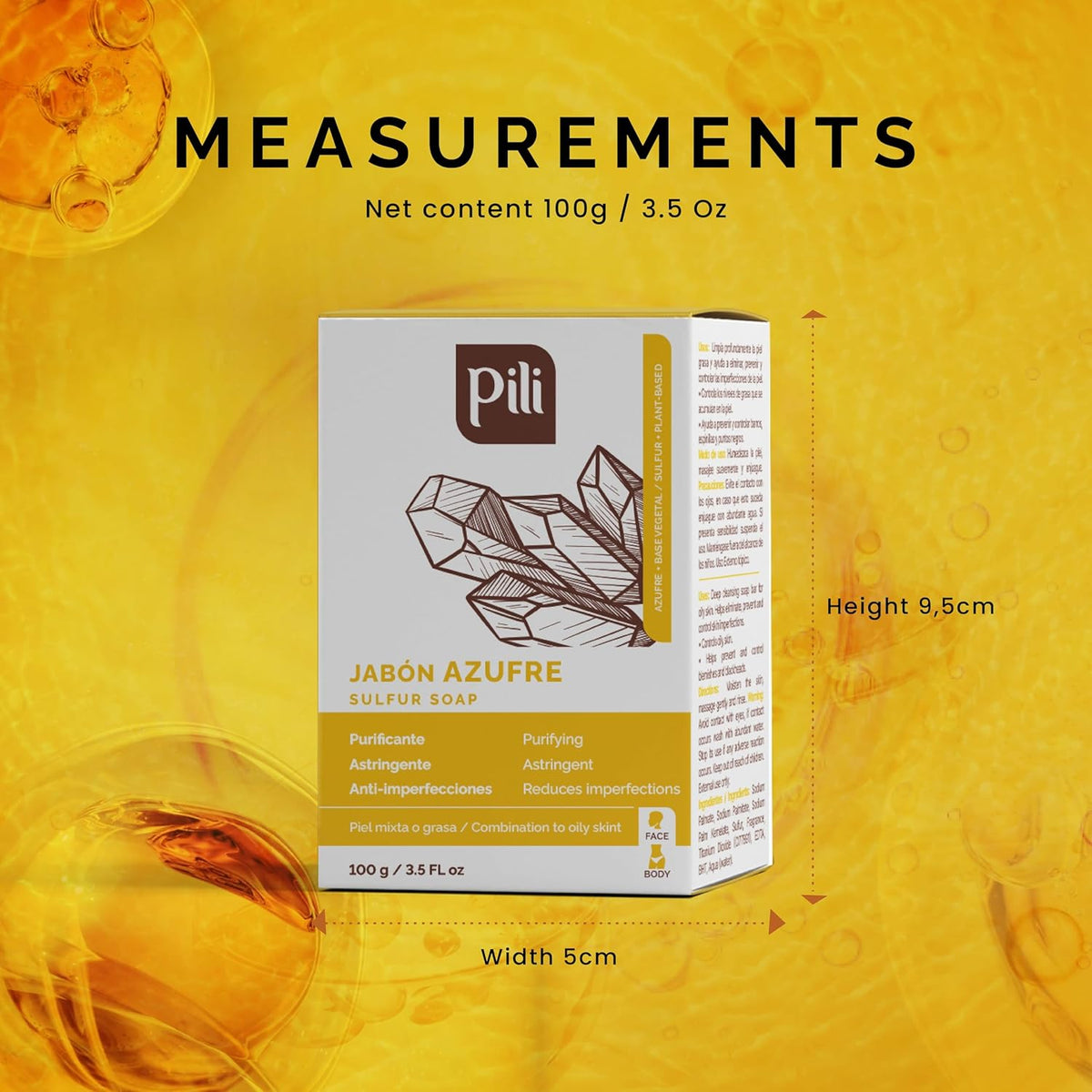 Pili Natural Sulfur Soap Bars (3 Pack) Jabón de azufre - Deep Cleansing and Oil-Control Formula for All Skin Types - Maintain Healthy Skin - 3-Pack