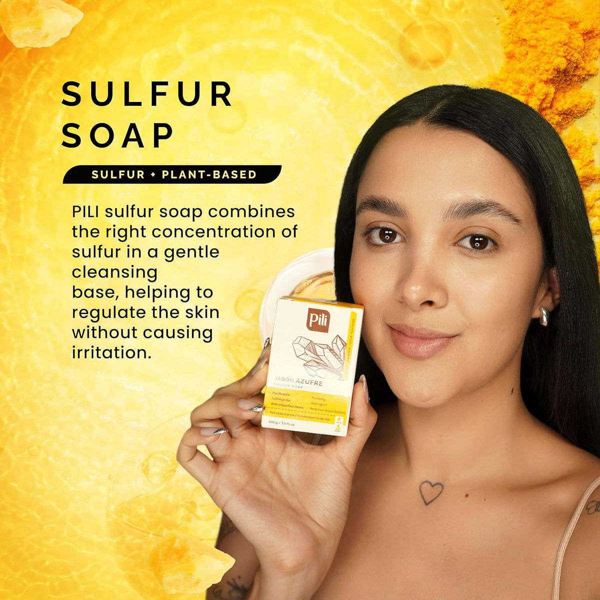 Pili Natural Sulfur Soap Bars (3 Pack) Jabón de azufre - Deep Cleansing and Oil-Control Formula for All Skin Types - Maintain Healthy Skin - 3-Pack