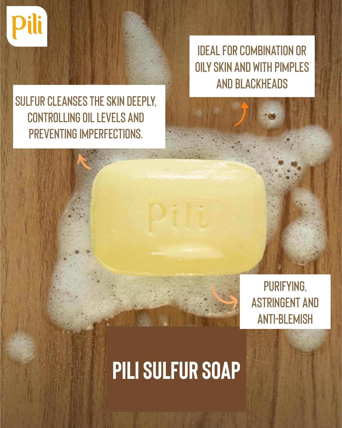 Pili Natural Sulfur Soap Bars (3 Pack) Jabón de azufre - Deep Cleansing and Oil-Control Formula for All Skin Types - Maintain Healthy Skin - 3-Pack