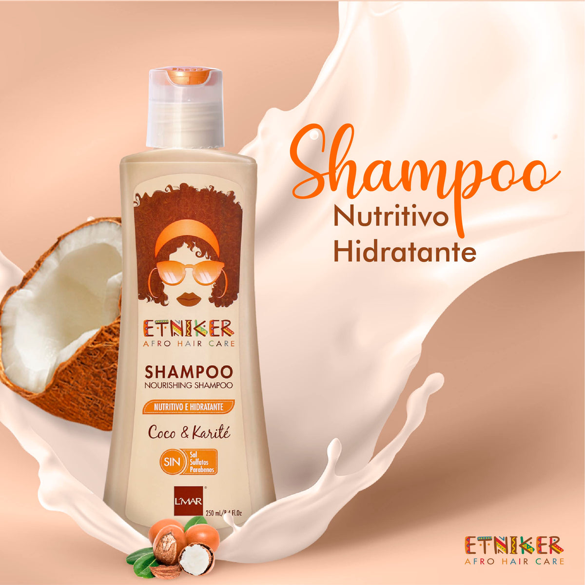 ETNIKER Afro-textured, Curly & Wavy hair Wash Kit: Styling Cream, Nourishing Shampoo, and Deep Conditioning Mask with Coconut, Shea Butter & Monoi Oil. Free S&S Mineral Oil, Parabens (3piece Set)