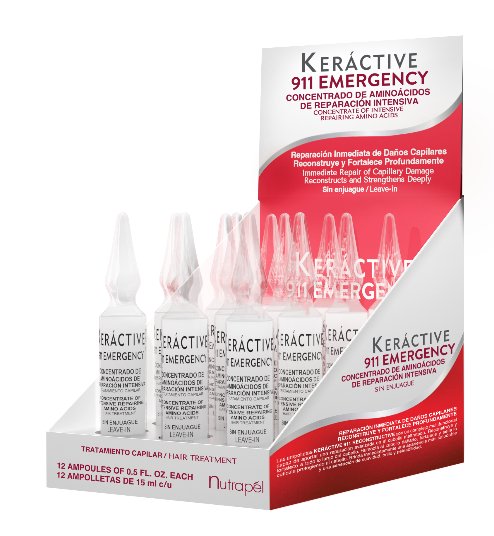 Nutrapel KERÁCTIVE 911 RECONSTRUCTIVE EXTRA INTENSIVE VIALS. Reconstructive and strengthening treatment with Amino acids. (Set of 12 VIALS) 0.5 oz each.