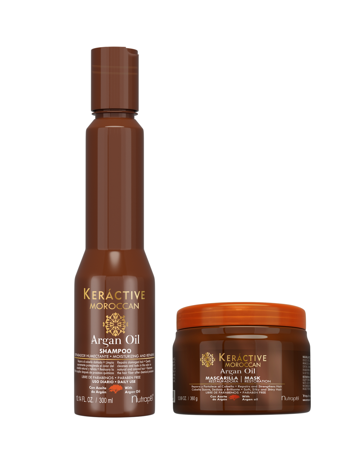 Nutrapel Keráctive Moroccan DUO Set – Argan Oil Shampoo 300 ml + Deep Repair Mask 360 g | Hydration, Softness & Shine
