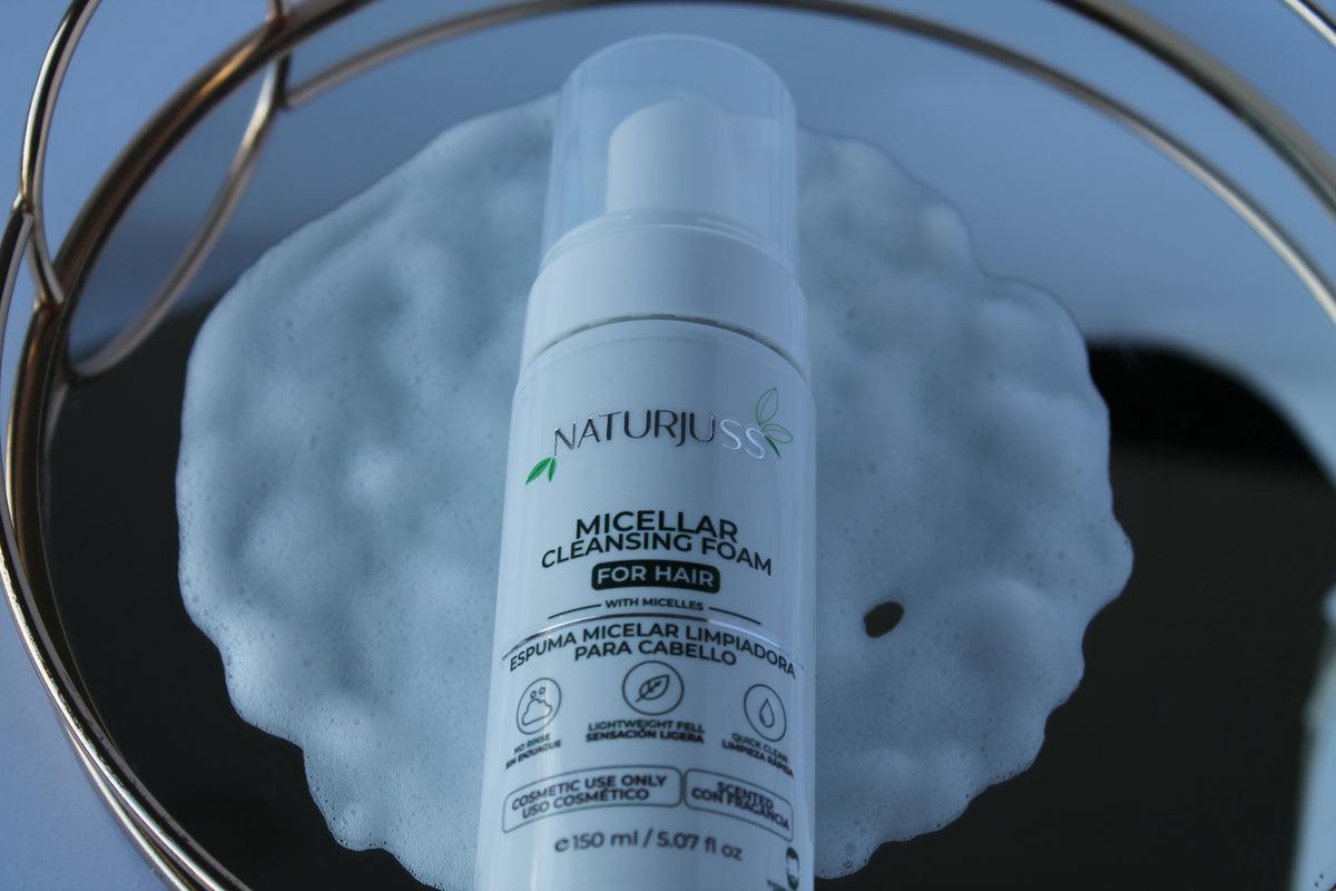 NATURJUSS Micellar Cleansing Foam for Hair, No-Rinse, Odor Control, Heat Protection, Lightweight Hydration, Suitable for Beard