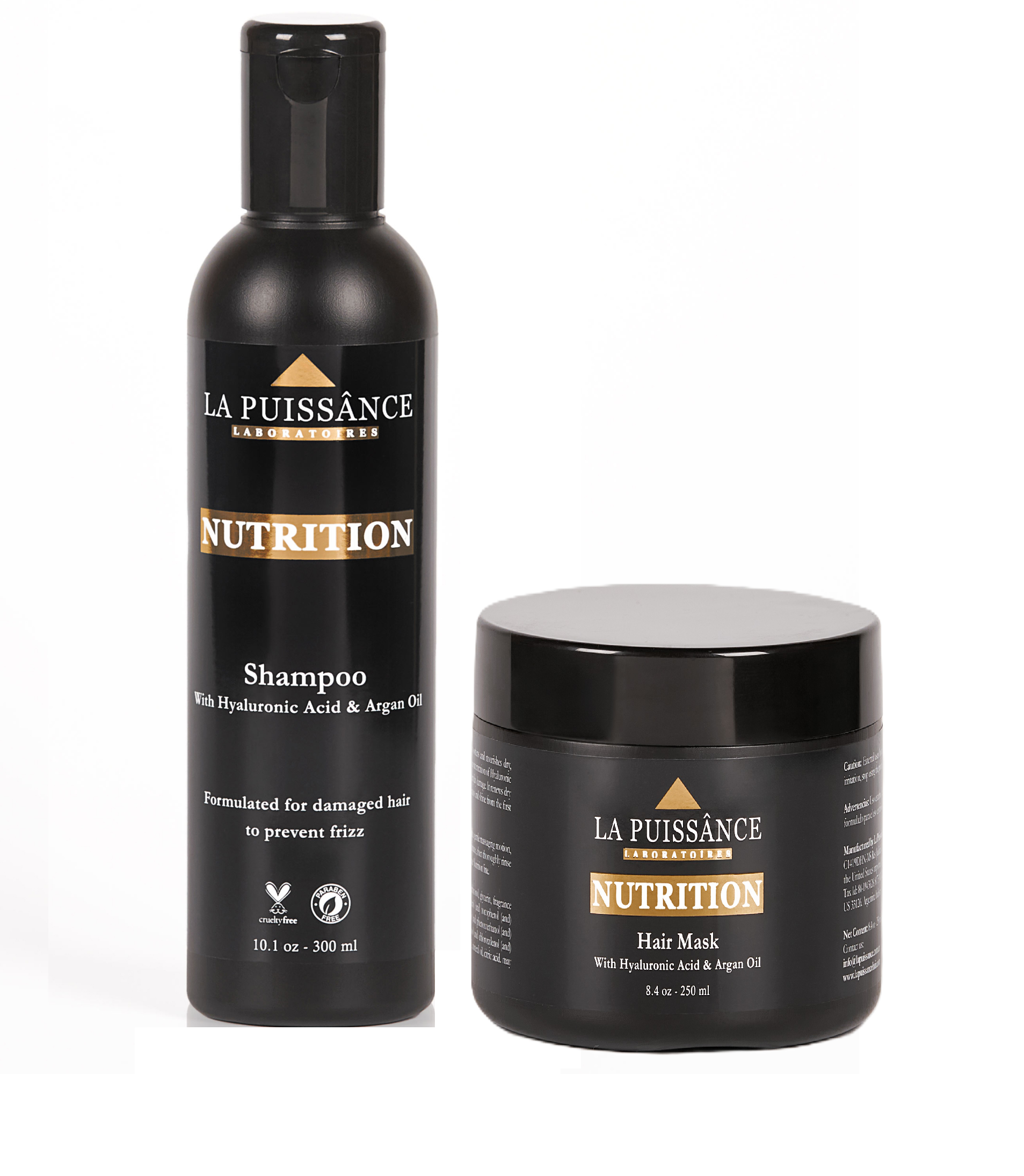 LA PUISSANCE Premium Argan Oil & Hyaluronic Acid Hair set with Shampoo & Mask – Deep Conditioning Anti-Frizz Duo for Dry & Damaged Hair – Intense Hydration, Shine & Repair