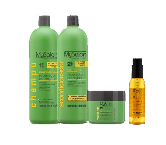Mysalon Professional Argan and Keratine Repairing Shampoo, Conditioner and Mask Kit