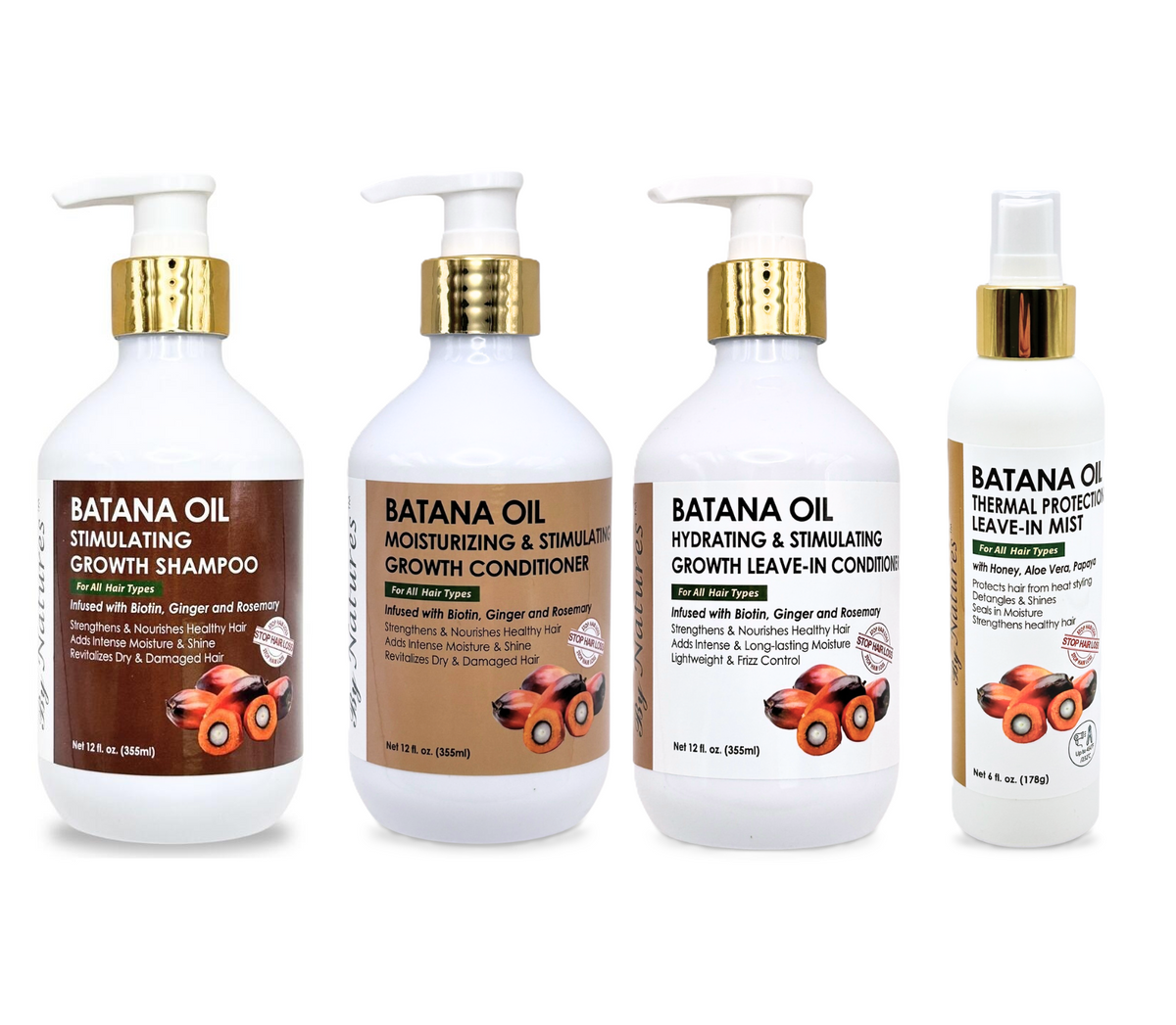 By Natures Batana Oil 4‑Piece Hair Repair Kit – Shampoo, Conditioner, Leave‑In & Thermal Protection | Strength, Growth, Shine & Heat Defense for Dry & Damaged Hair