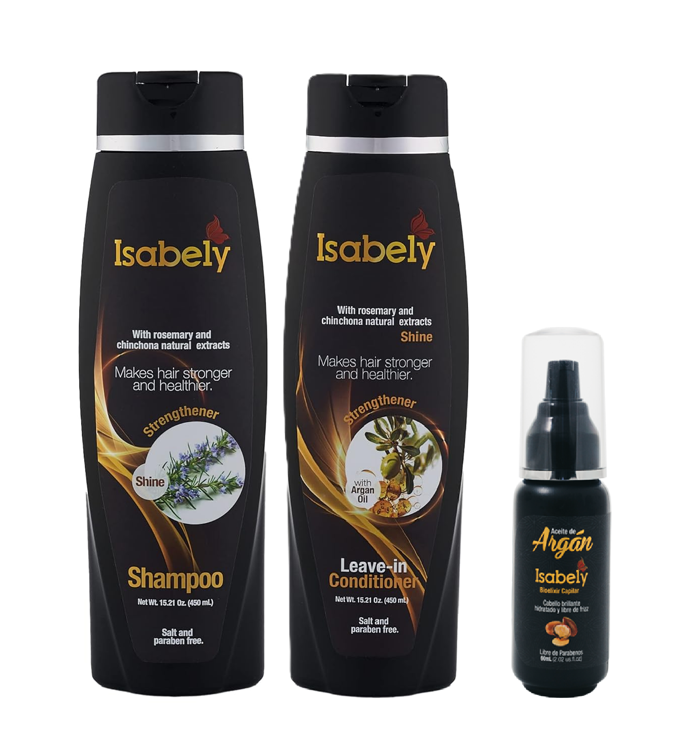 Isabely Ultra Growth & Shine 3-PIECE Kit – Strengthening Routine System with Rosemary, Quinine, Cegaba & Argan Oil – Shampoo + Regenerating Conditioner + Argan Oil