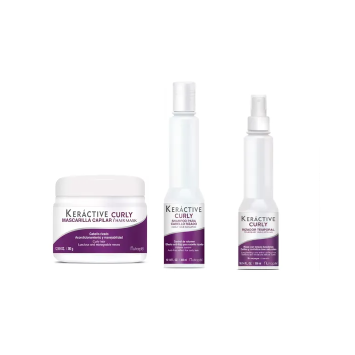 Nutrapel Keractive CURLY Complete Trio Set – Shampoo + Leave‑In Temporary Curls Spray + Deep Hydration Curl Mask