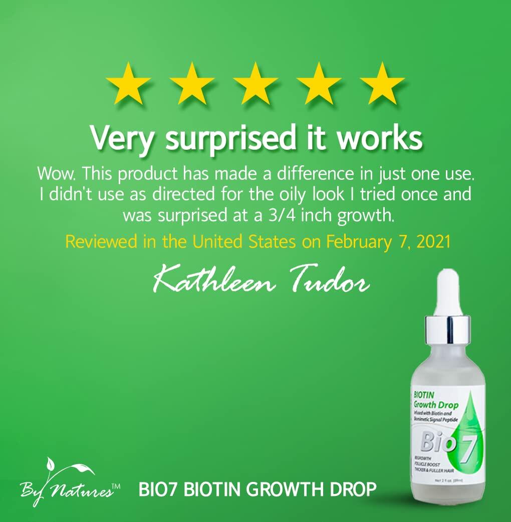 BIO7 BIOTIN GROWTH DROP INFUSED BIOMIMETIC SIGNAL PEPTIDE – 2 Fl Oz (2 Pack) – Improve the Appearance of Hair Loss By Looking Visibly Longer, Thicker, Boost Follicle Growth – By Natures