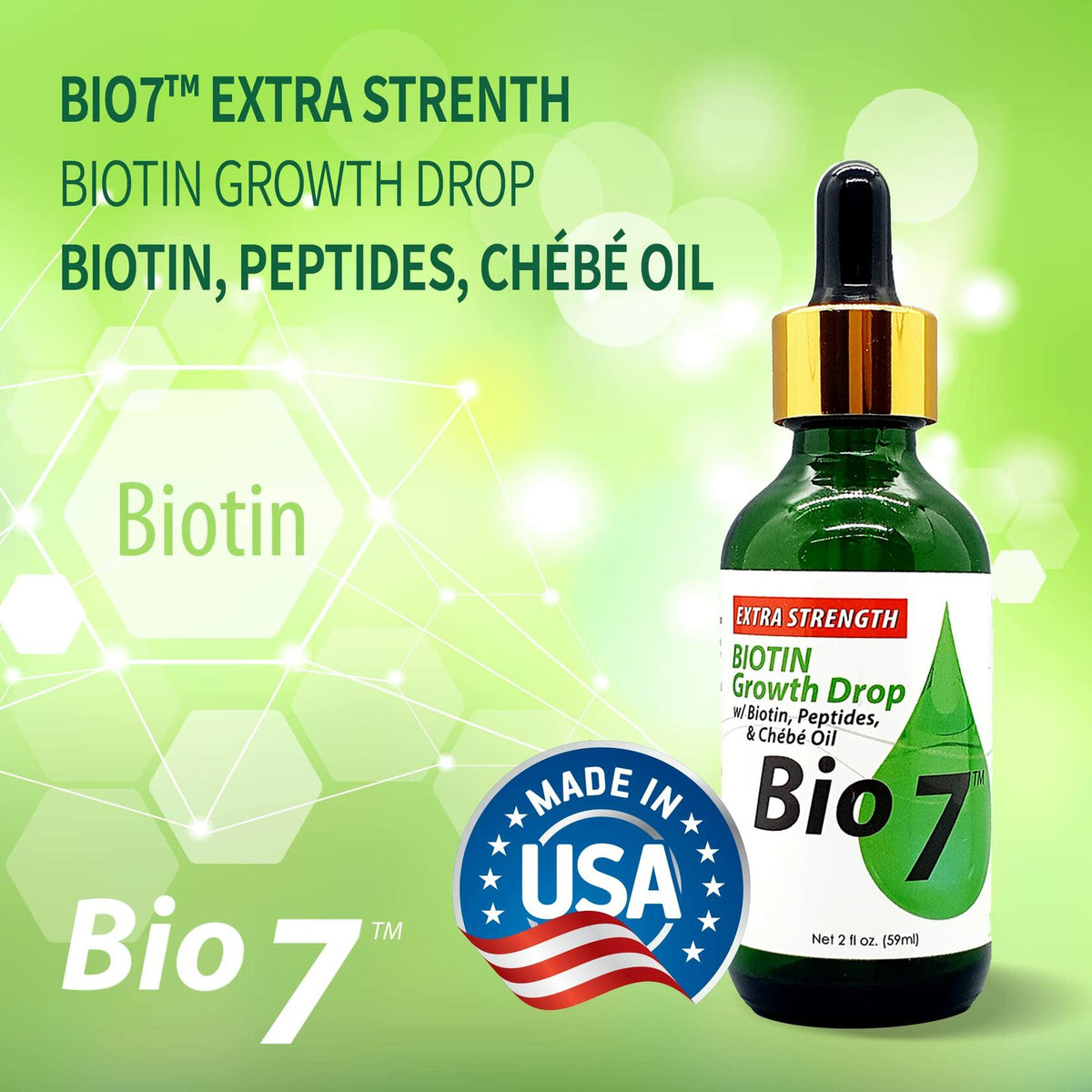 BIO7 BIOTIN GROWTH DROP EXTRA STRENGTH WITH BIOTIN, PEPTIDES, CHEBE OIL - 2 Fl Oz (2 Pack) - Helps Hair Appear Visibly Thicker, Longer, and HealthierExtra Strength Complex Formula With Chebe Oil For Hair Growth By Natures
