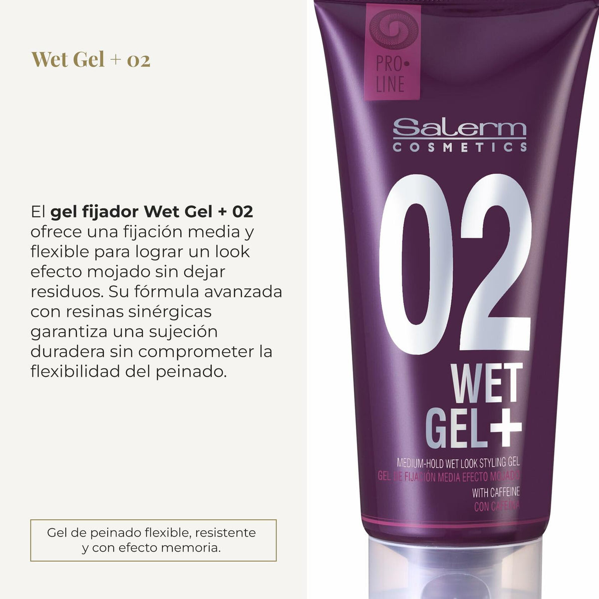 SALERM - Hair Styling Gel - Pro Line Wet Gel + 02-200 ml - Medium Hold - Wet Effect - with Caffeine and Fixative Resins - Leaves No Residue - Antioxidant and Energizing Effect - Quick Drying