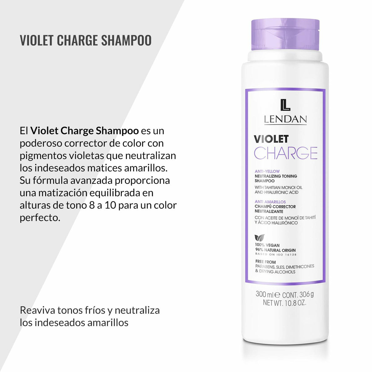 Lendan - Purple Shampoo - Violet Charge Shampoo - 300 ml - With Violet Pigments - Color Correcting - Neutralizes Yellow Tones - Deep Hair Hydration - Vegan