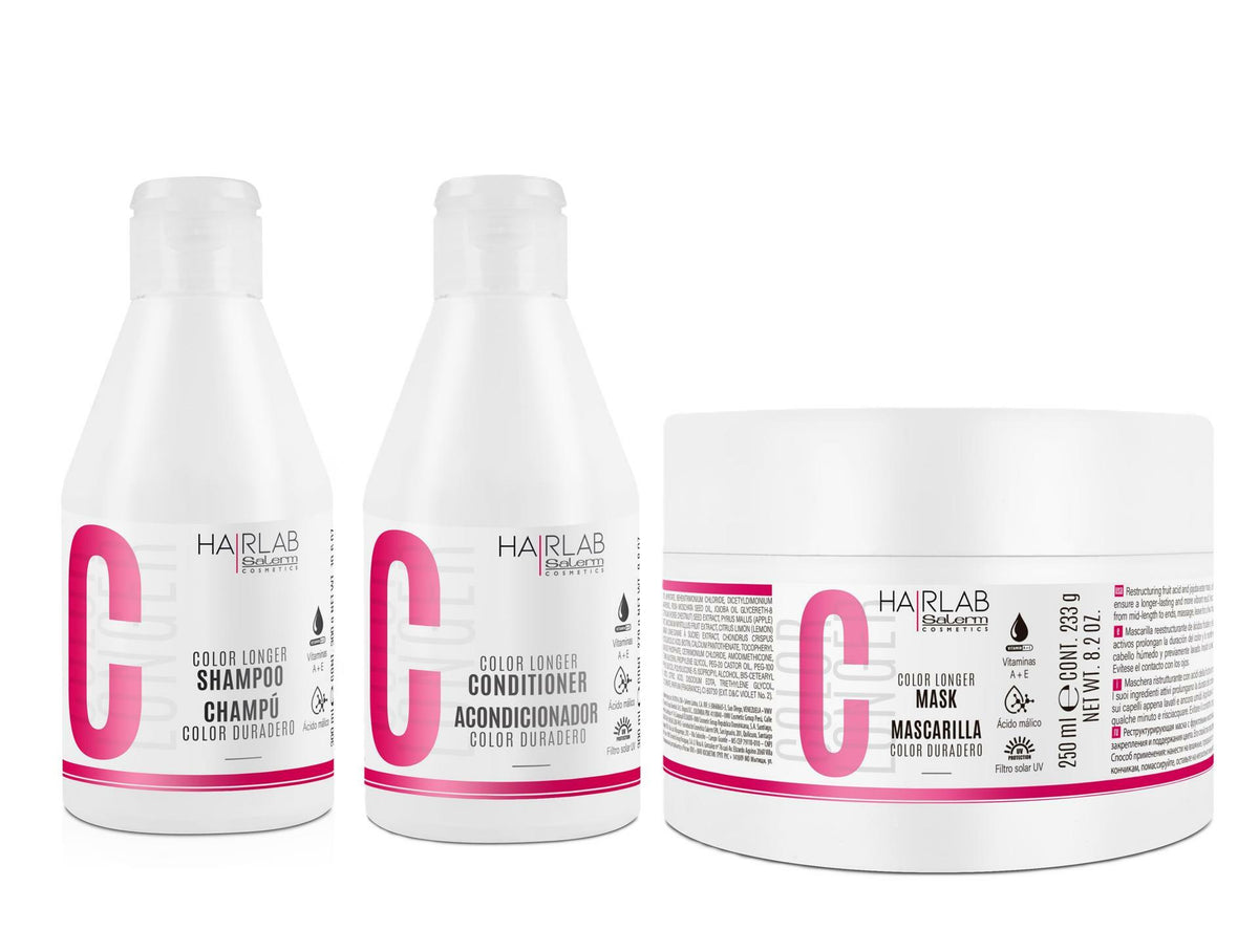 Salerm Cosmetics HAIRLAB COLOR LONGER 3-PIECE KIT, Shampoo 10.6oz + Conditioner 9.8oz + Mask 8.2oz