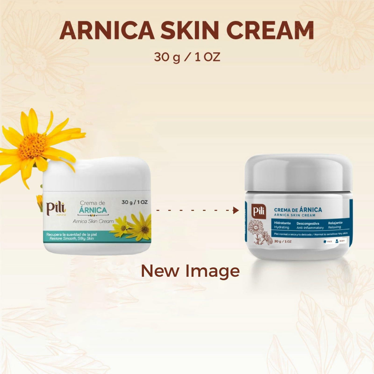 Pili Natural Arnica Cream (3 Pack) - Restore Skin conditions - Crema de Arnica -1 oz