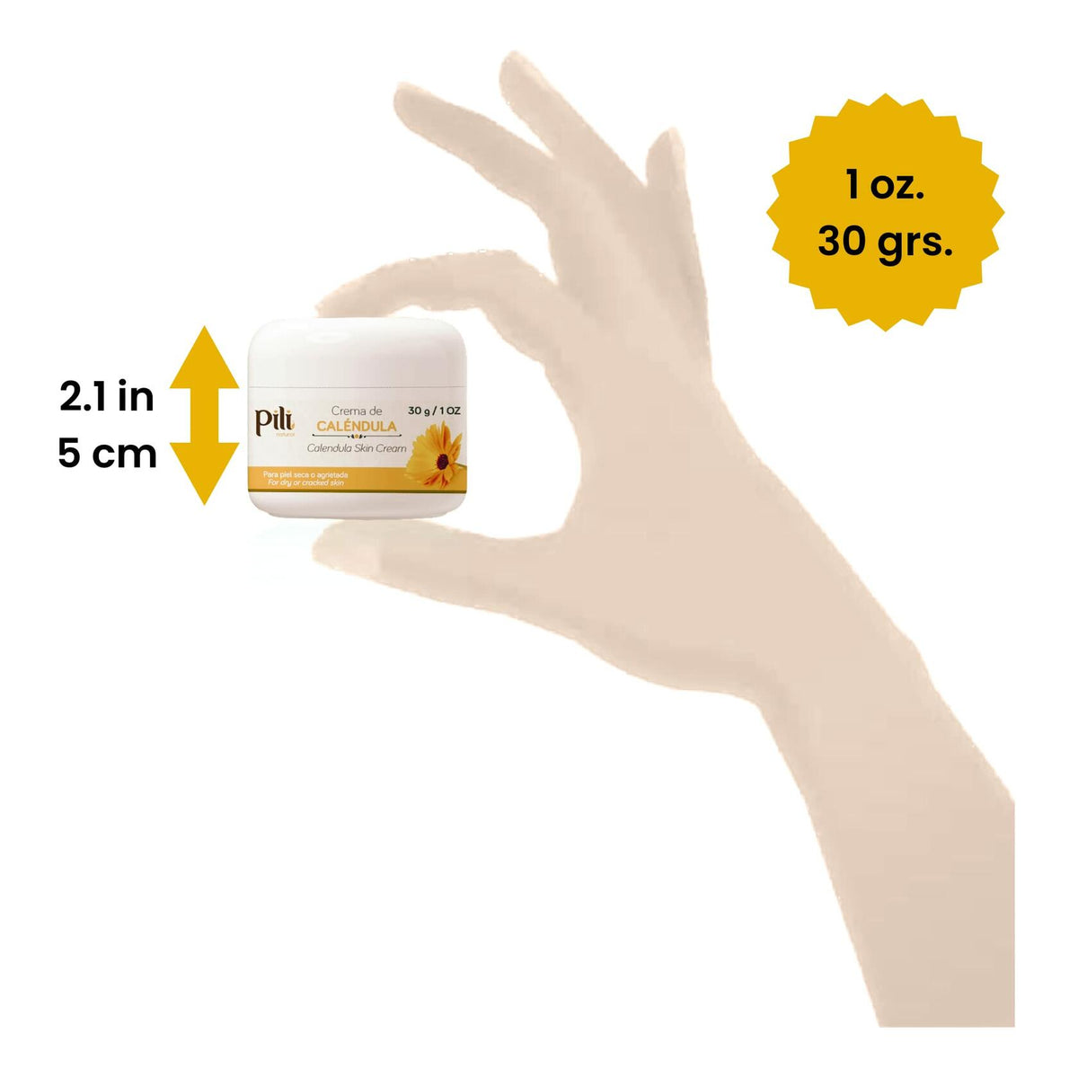 Pili Natural Calendula Cream (2 Pack) - Moisturizing Cream for Rough, Dry, or Chapped Skin - Crema de Calendula (1 oz/Unit)