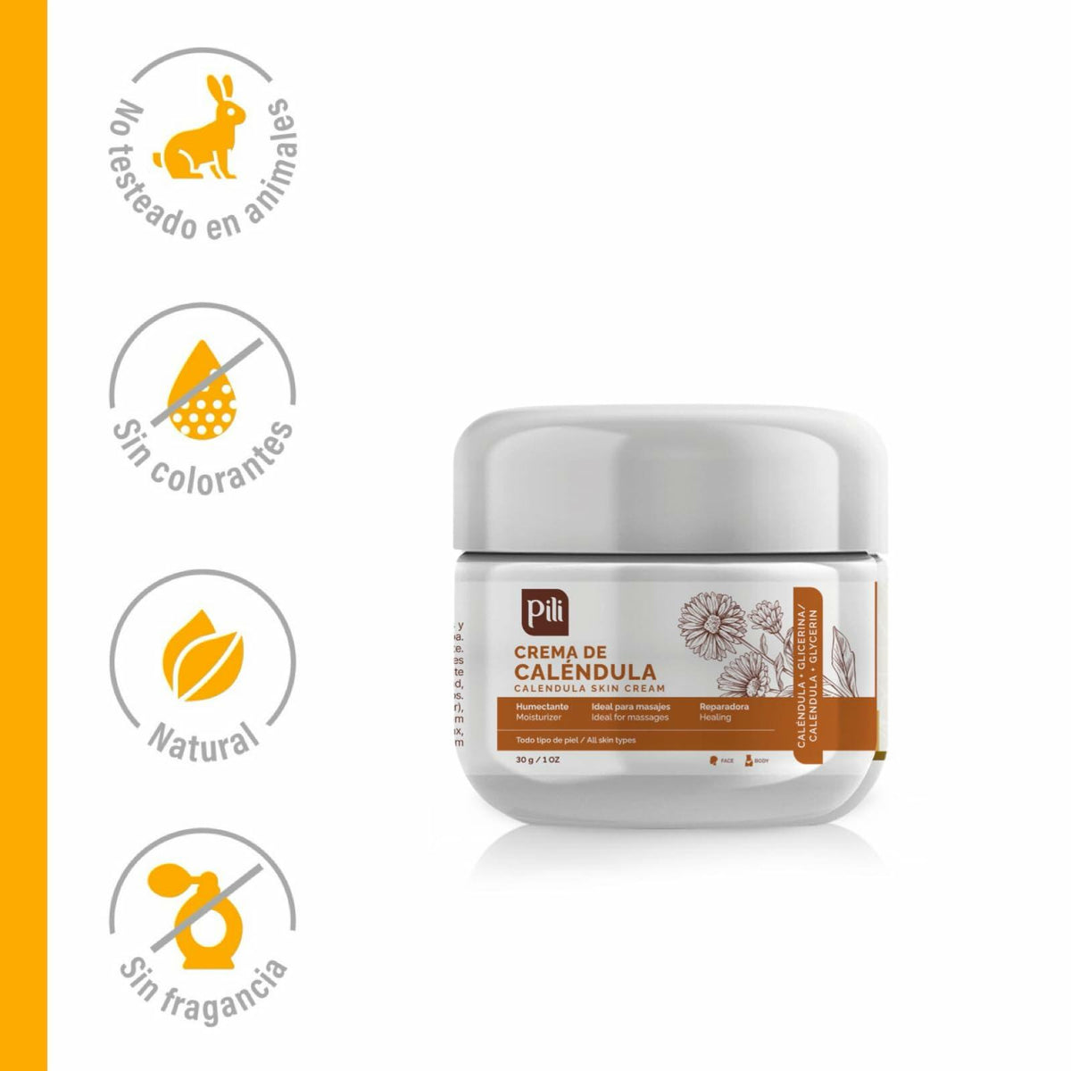 Pili Natural Calendula Cream (3 Pack) - Moisturizing Cream for Rough, Dry, or Chapped Skin - Crema de Calendula (1 oz/Unit)