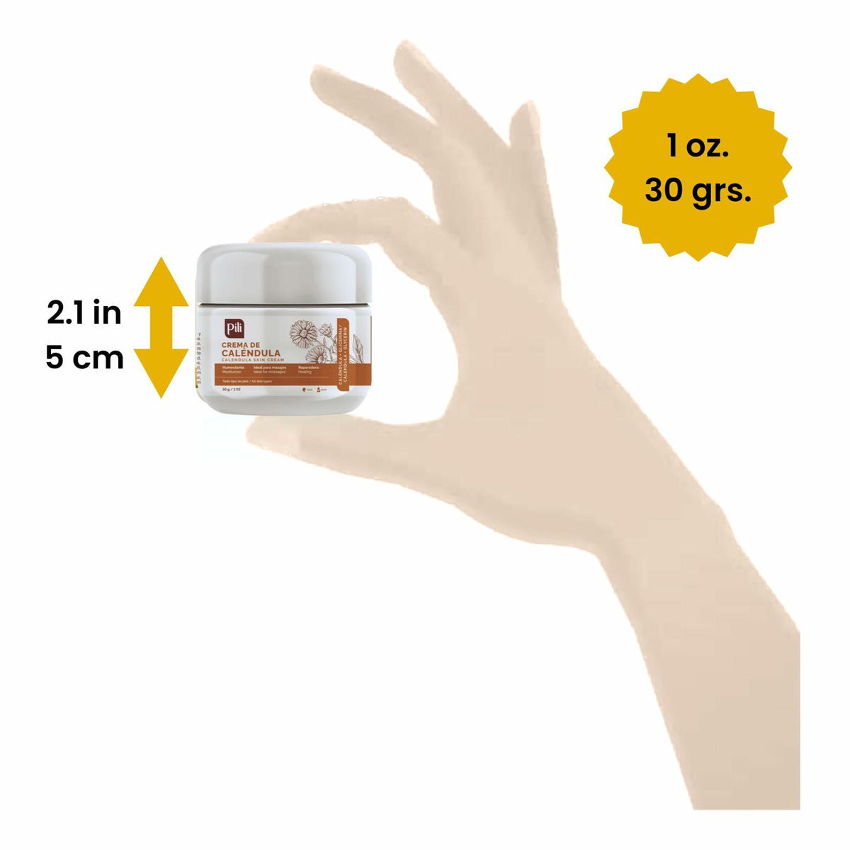 Pili Natural Calendula Cream (3 Pack) - Moisturizing Cream for Rough, Dry, or Chapped Skin - Crema de Calendula (1 oz/Unit)