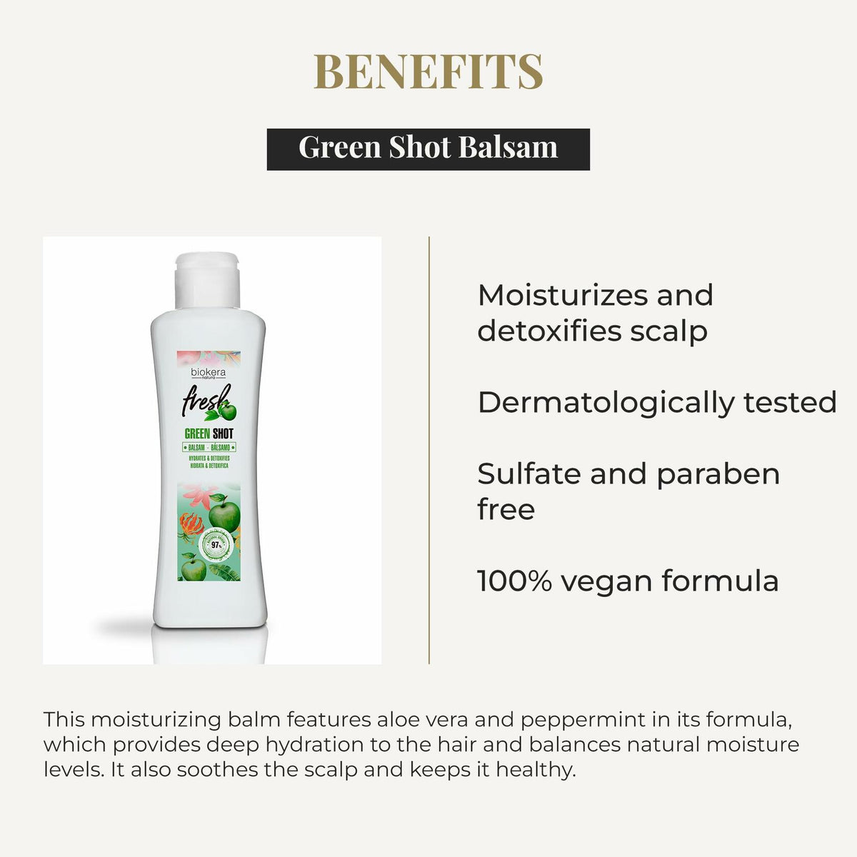 SALERM - Hair Conditioner - Green Shot Balm Biokera Fresh - 300 ml - with Apple, Green Tea, Mint, and Aloe Vera - Hydrates and Refresh the Scalp - Sulfate and Paraben-Free - Vegan