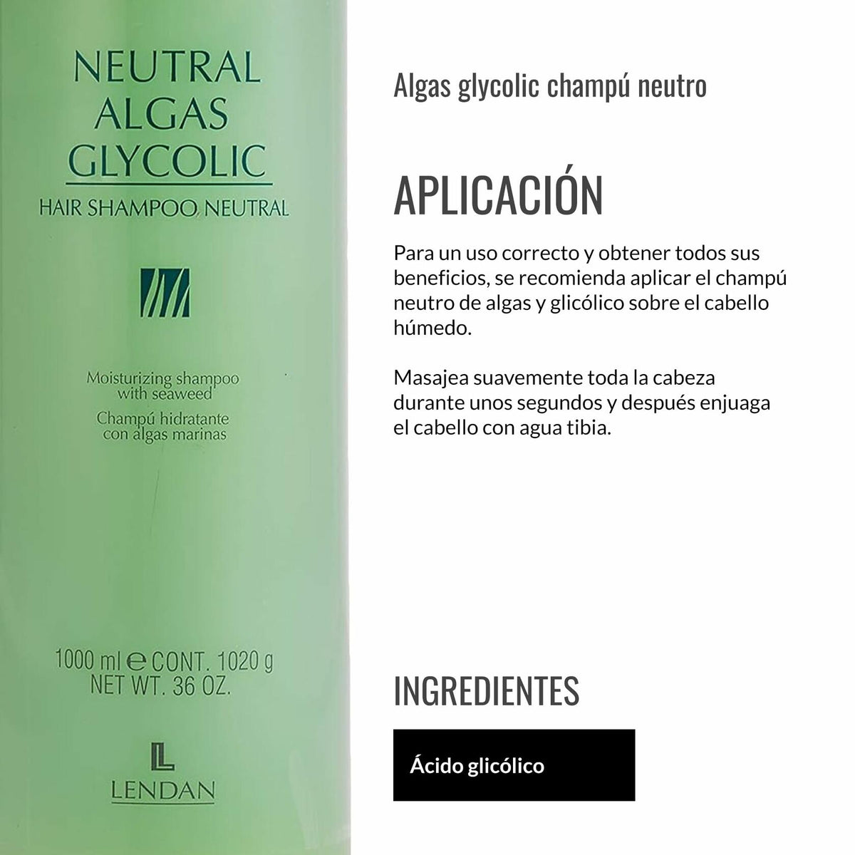 Lendan - Hydrating Shampoo with Seaweed - Neutral Algae Glycolic Shampoo - 1000 ml