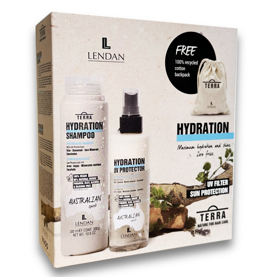 Lendan Hydration Kit Sun Protection (Shampoo 300ml + Biphase Spray 200ml) + Free 100% Recycled Bagpack