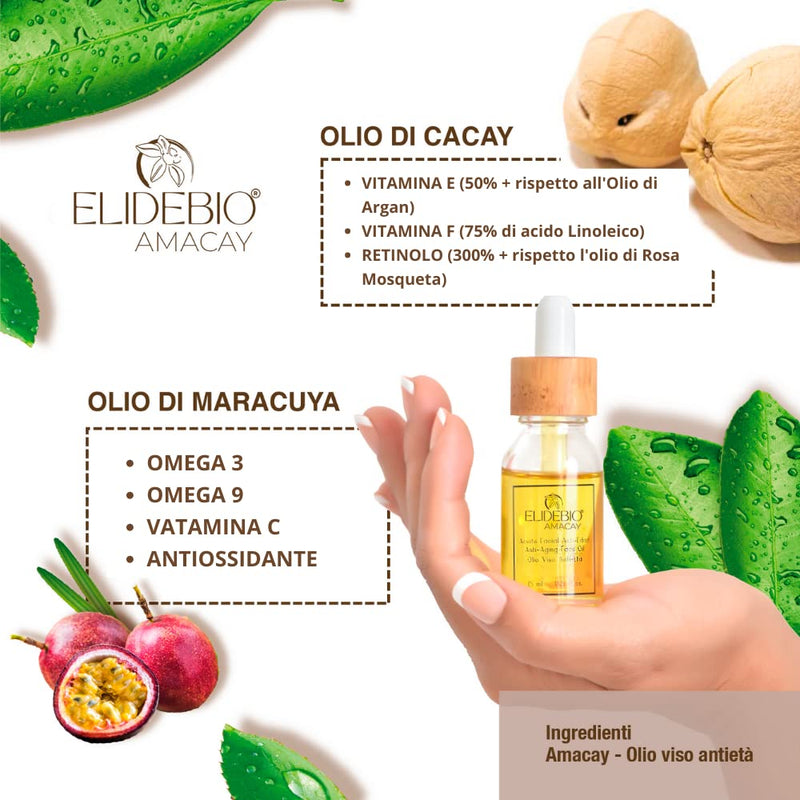 Elidebio Pure Cacay Oil and Passion Fruit Oil Amacay | Aceite Facial Anti Edad de Cacay y Maracuya 100% Natural Amacay 0.5oz-15ml, 0.5 Ounce