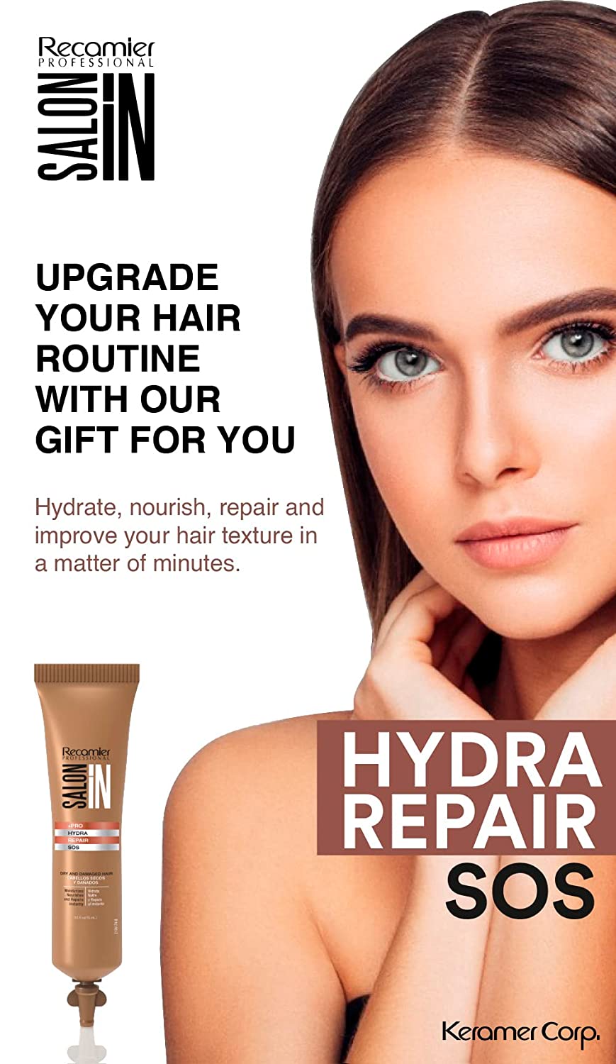 Recamier Professional Salon In +Pro Keratin Ultra Force Leave On Treatment 10.1oz + 2 SOS Hydra Repair - Tratamiento de Keratina para el Cabello Debil y Maltratado