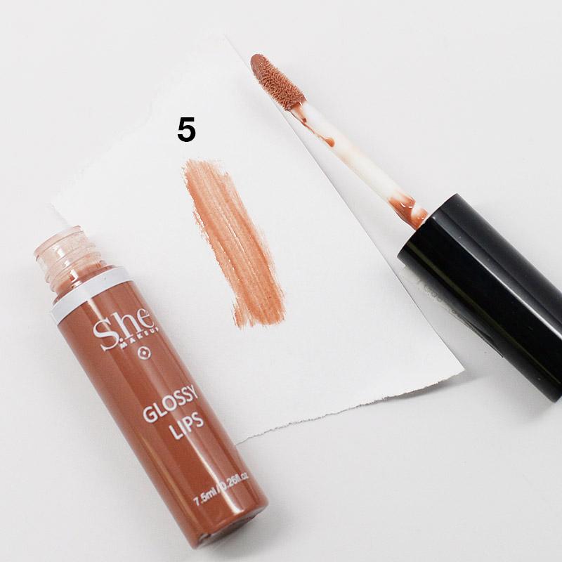 S.he Makeup Glossy Lips lip-gloss Smooth Glass Shine Nude Colors, Complete Set of All 6 Shades
