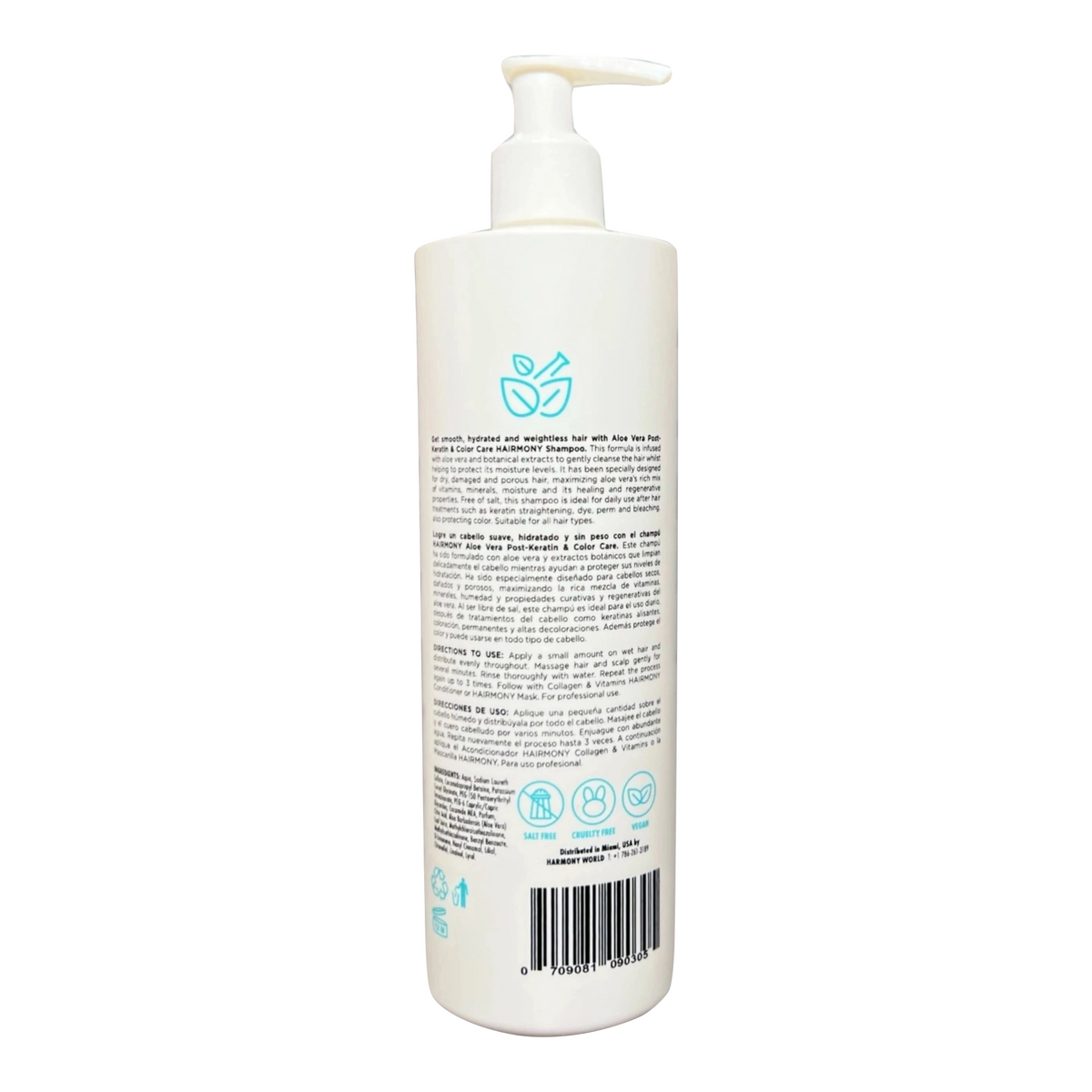 Hairmony Aloe Vera Professional Post-Keratin Color Care Hair Shampoo - Champu Aloe Vera post-keratina para el cabello